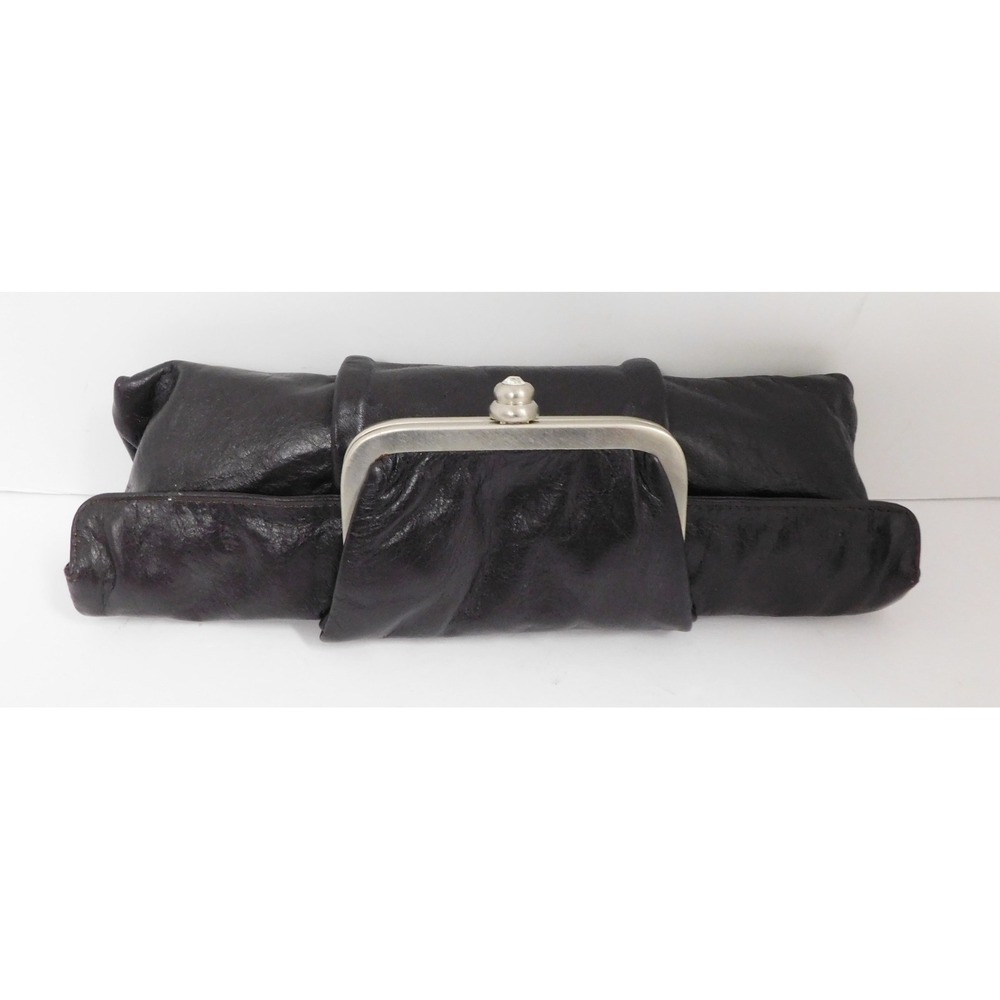 Latico Dark Brown Leather Roll Clutch Bag Jeweled Clasp